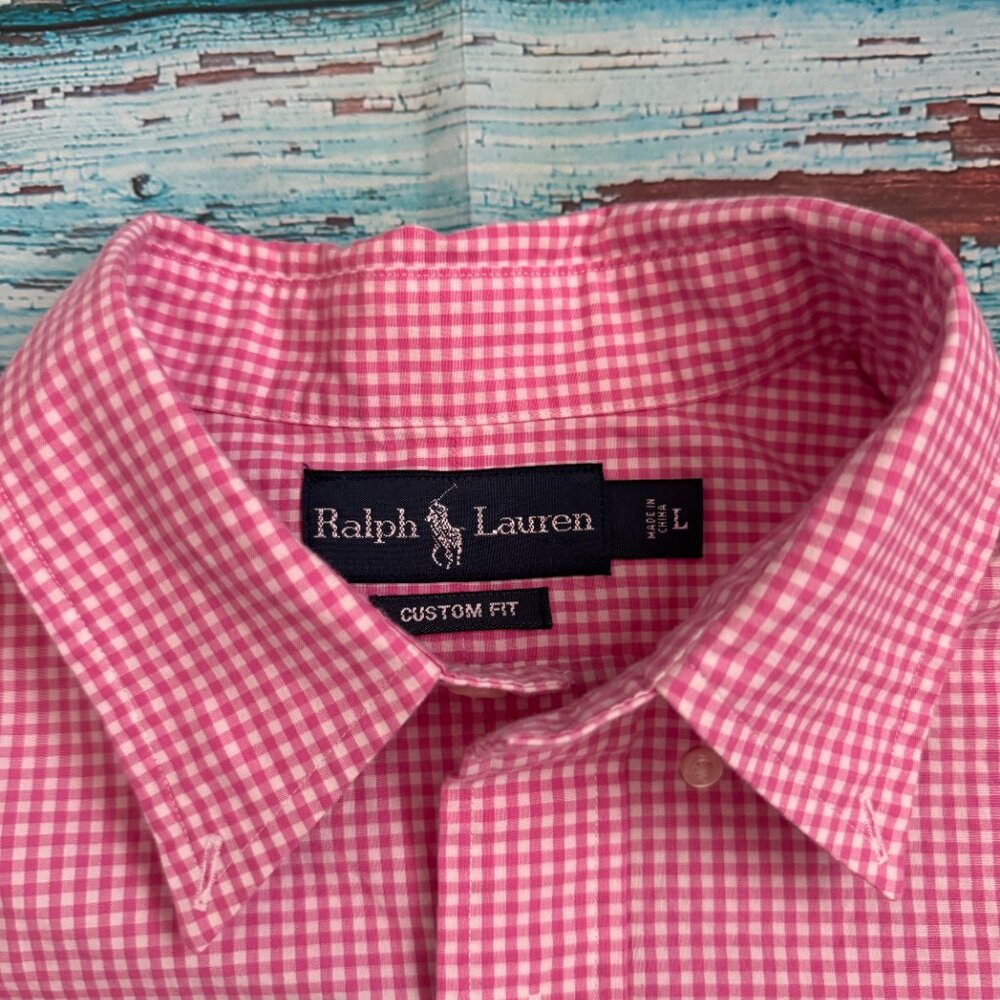 Men's Pink Gingham Custom Fit Ralph Lauren button-up shirt - Picture 2 of 2